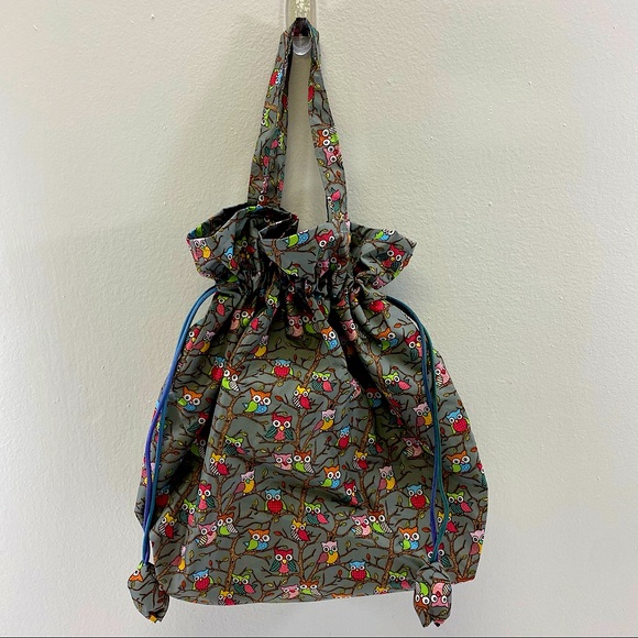 Handbags - Hoot Owl Cinch Sack Tote Purse. Multi Color. Straps.